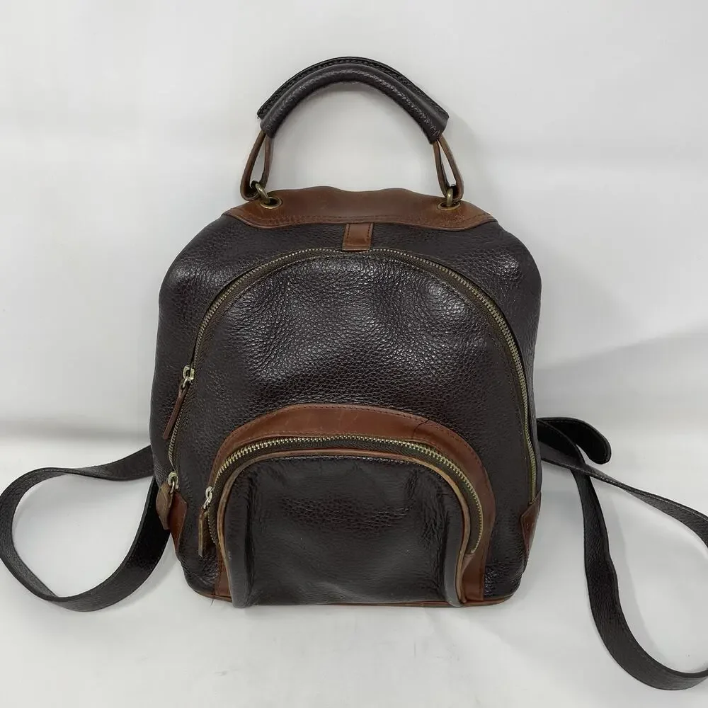 Vtg M. London New York Leathercraft Leather Backpack Purse 2 Tone Brown Distress